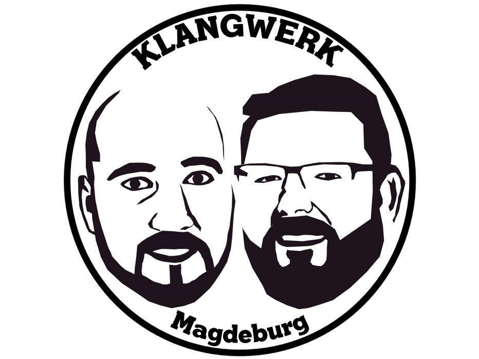 Logo vom Klangwerk Magdeburg mit zwei Köpfen von Männern.
